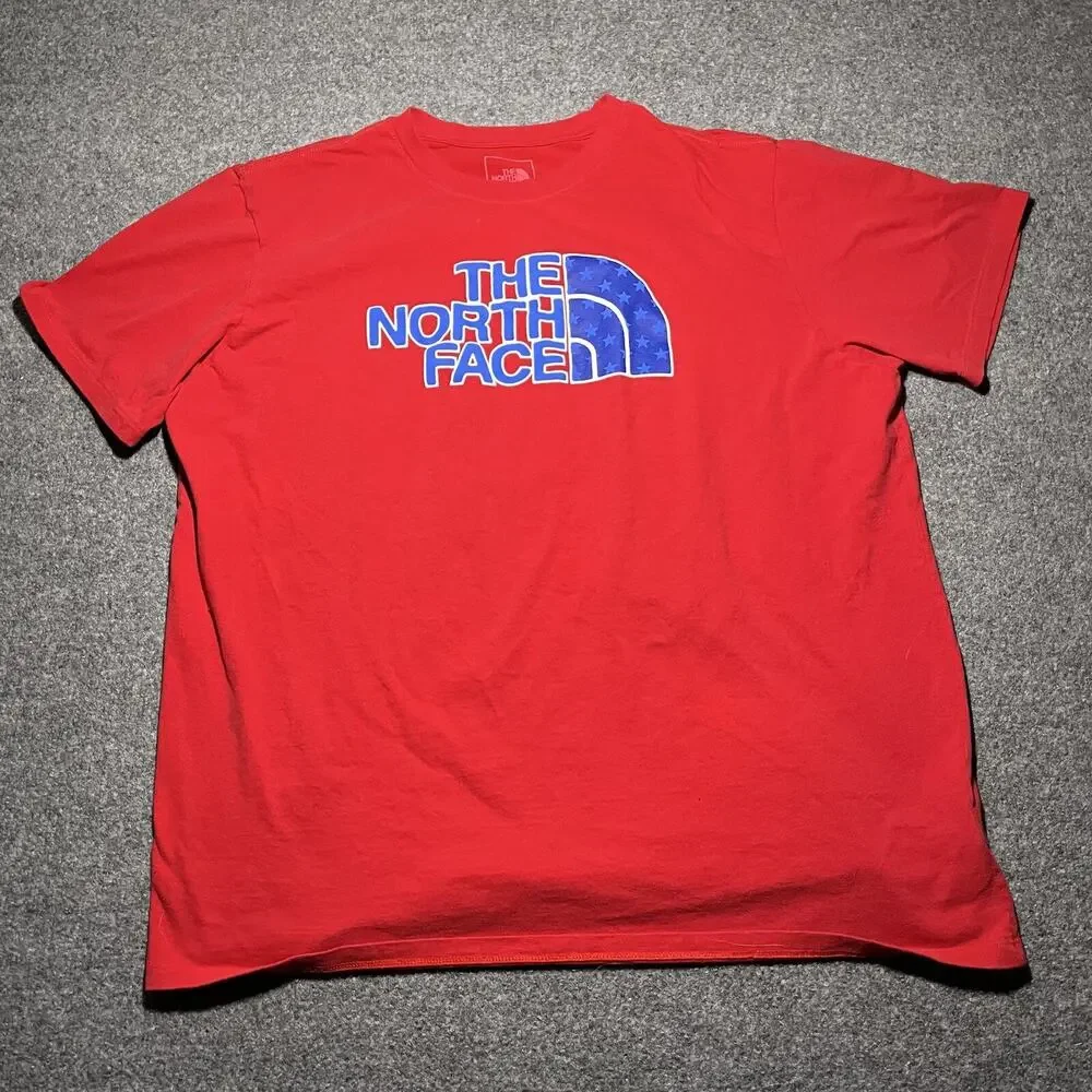 North Face T Shirt Mens XXL Red Logo USA Climbing Hiking Short Sleeve Cotton